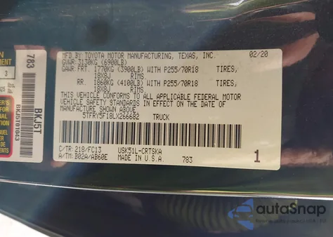 2020 Toyota Tundra Sr5 from USA, damaged, VIN 5TFRY5F18LX266682